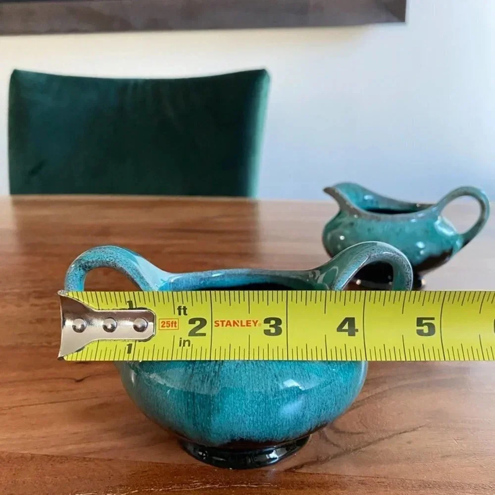 RARE 1960s cream and sugar pottery set from Canuck Pottery Ltd. Green Turquoise